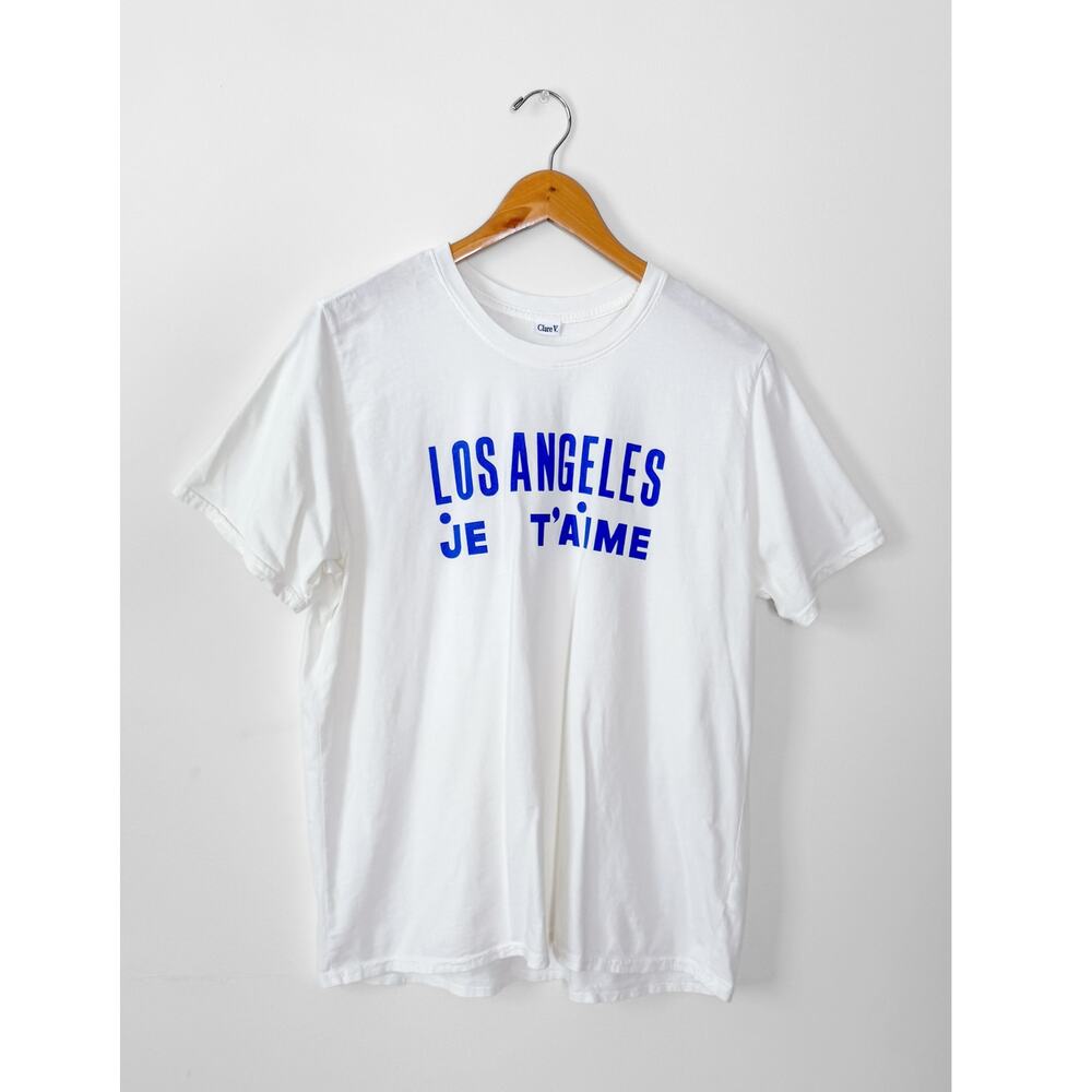 Clare V. Original Tee Los Angeles Je t’aime Graphic Shirt White Blue - Picture 6 of 9